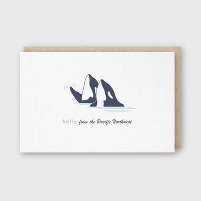 Hello From the PNW Whales Letterpress Greeting Card