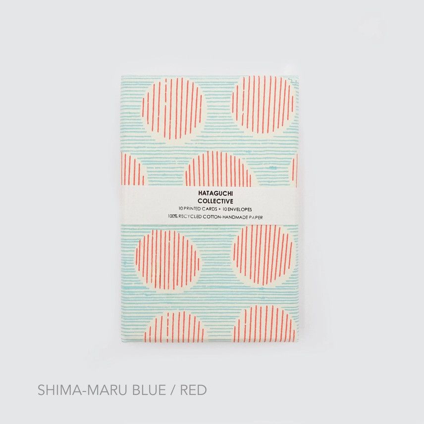 Screen Printed Boxed Stationery in Shima-Maru Blue x Red