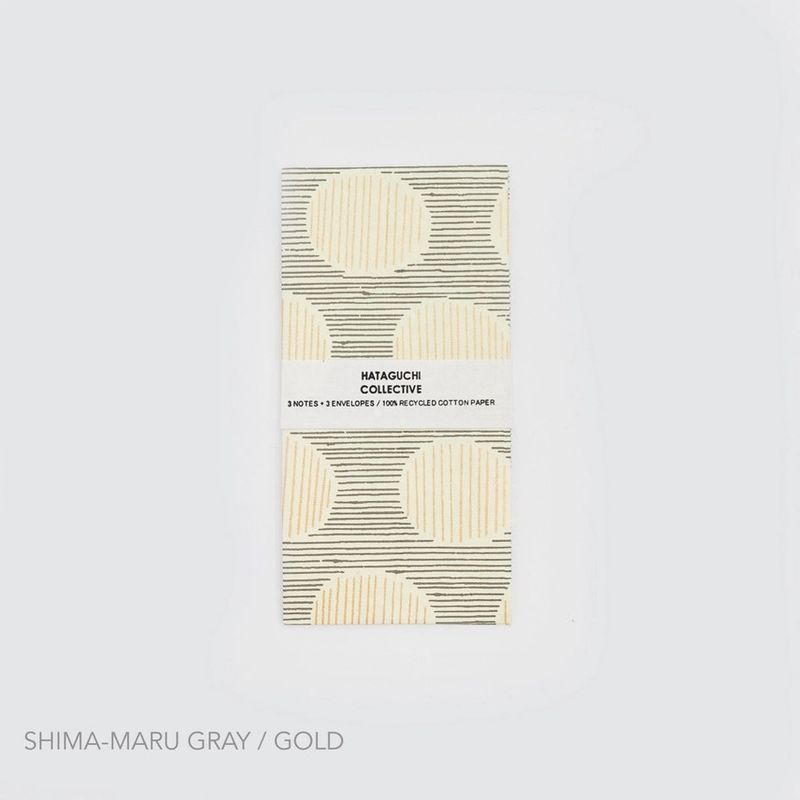 Large Screen Printed Notecard &amp; Envelope Set in Shima Maru Grey x Gold