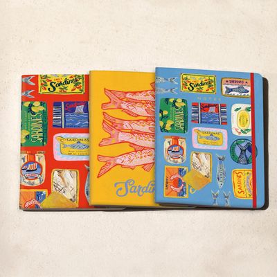 Blue Sardines Stitched Trio Notebook Set