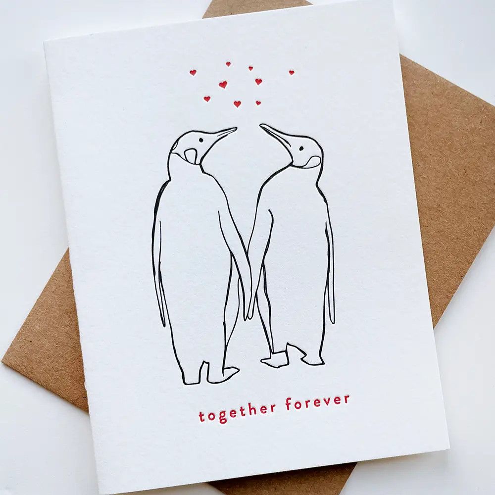 Penguins Forever Love Anniversary Letterpress Card