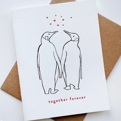 Penguins Forever Love Anniversary Letterpress Card