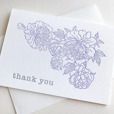 Lavender Peony Thanks Letterpress Card