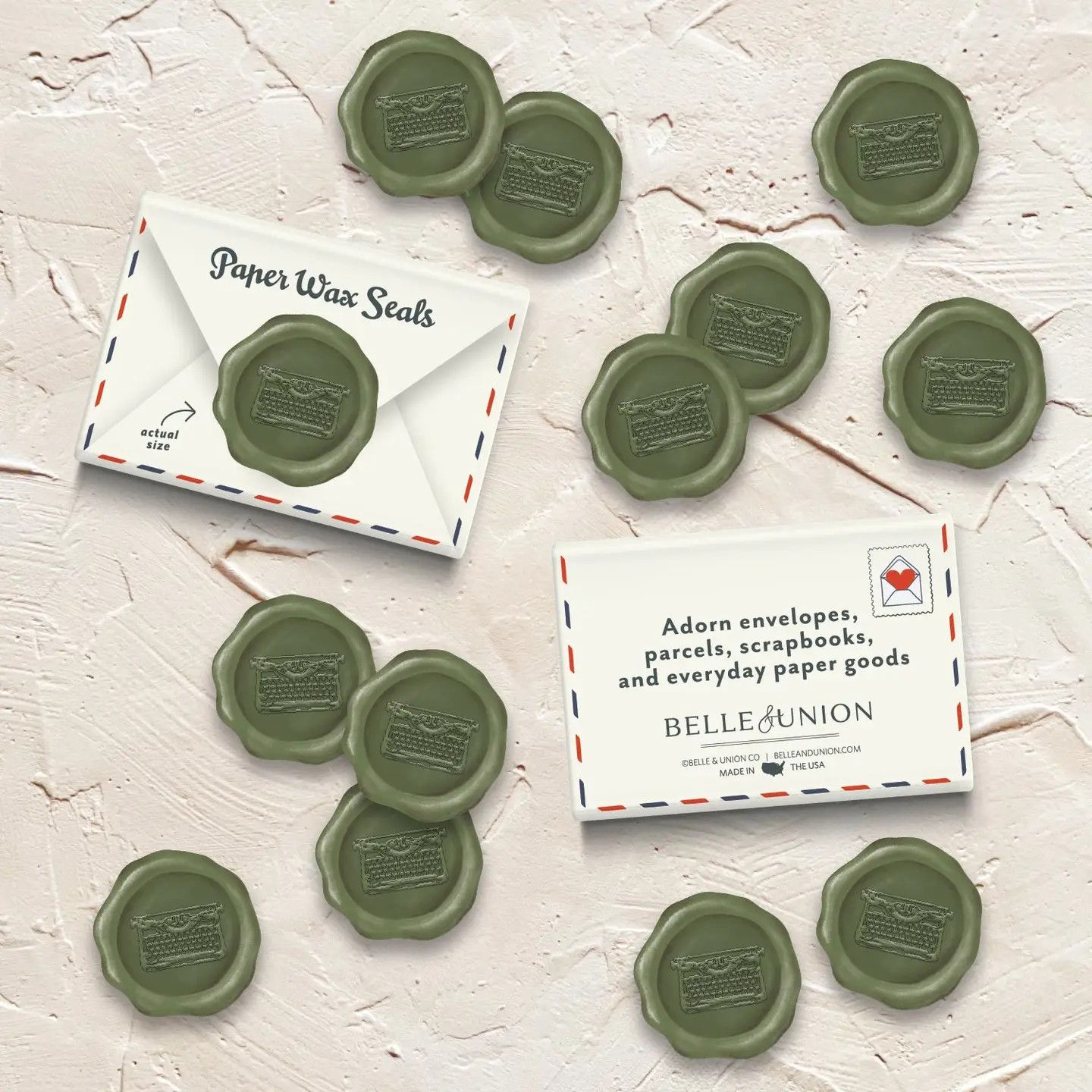 Olive Typewriter Paper Wax Seal Stickers - Set of 12