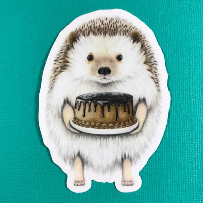 Hedgehog with Cake Sticker