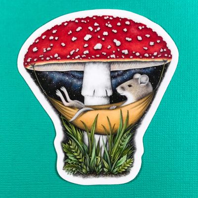 Mouse in a Mushroom Hammock Sticker