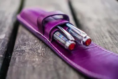 Galen Leather Flap Pen Case for Two Pens