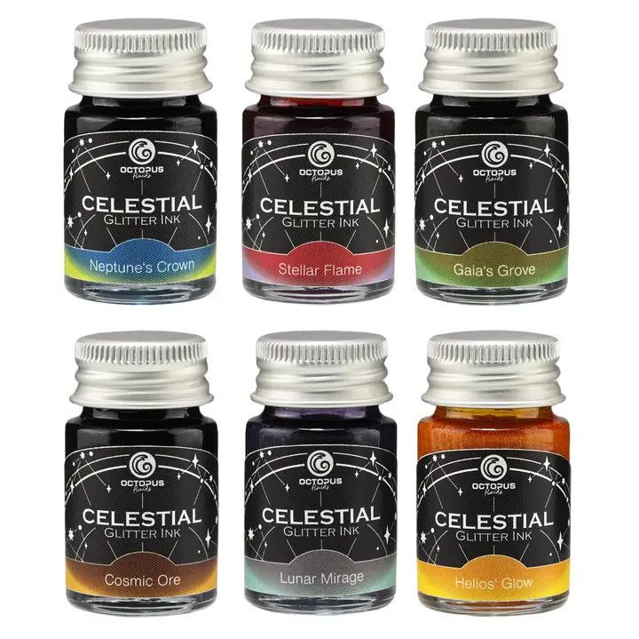 Octopus Celestial Shimmering Glitter Ink Set (set of 6 x 10 ml)