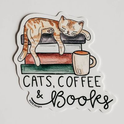 Cats, Coffee, and Books Vinyl Sticker