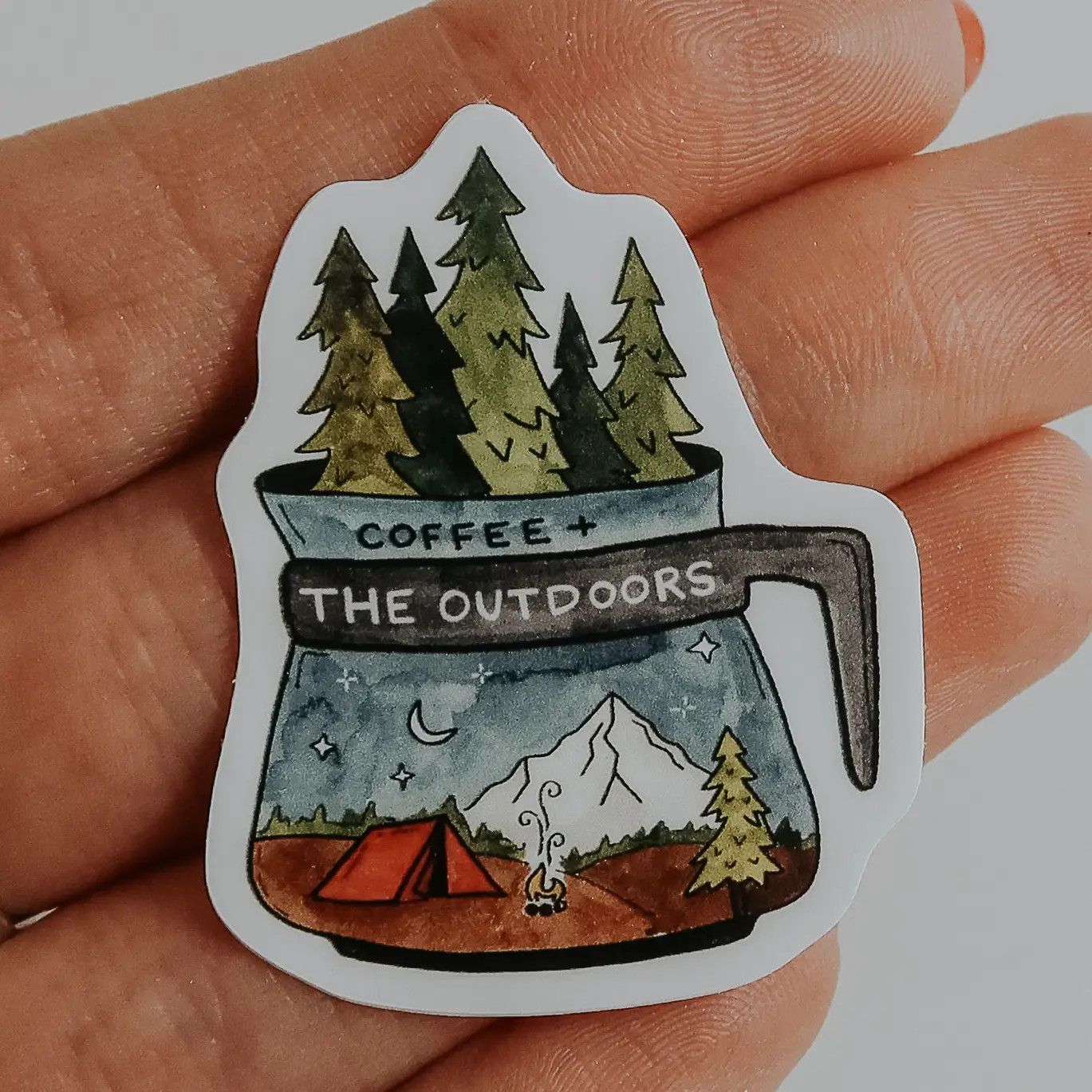 Mini Coffee and the Outdoors Vinyl Sticker