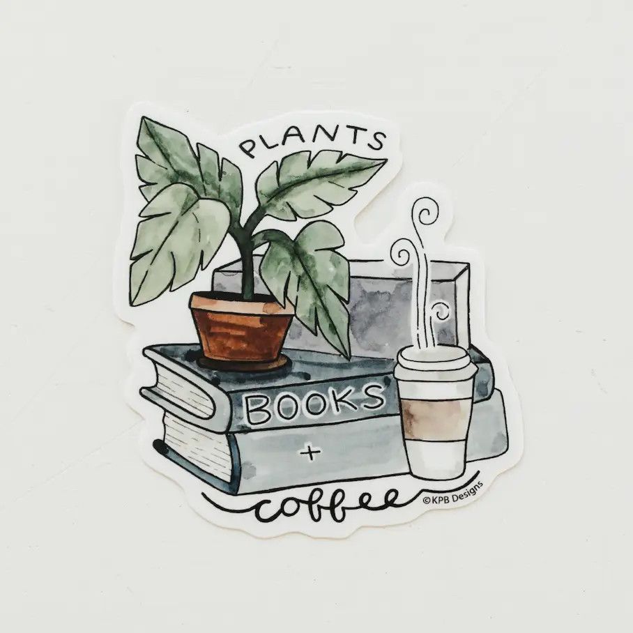Plants, Books, Coffee Vinyl Sticker Sticker