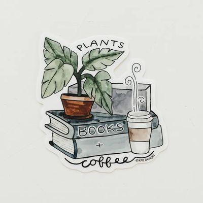 Plants, Books, Coffee Vinyl Sticker Sticker