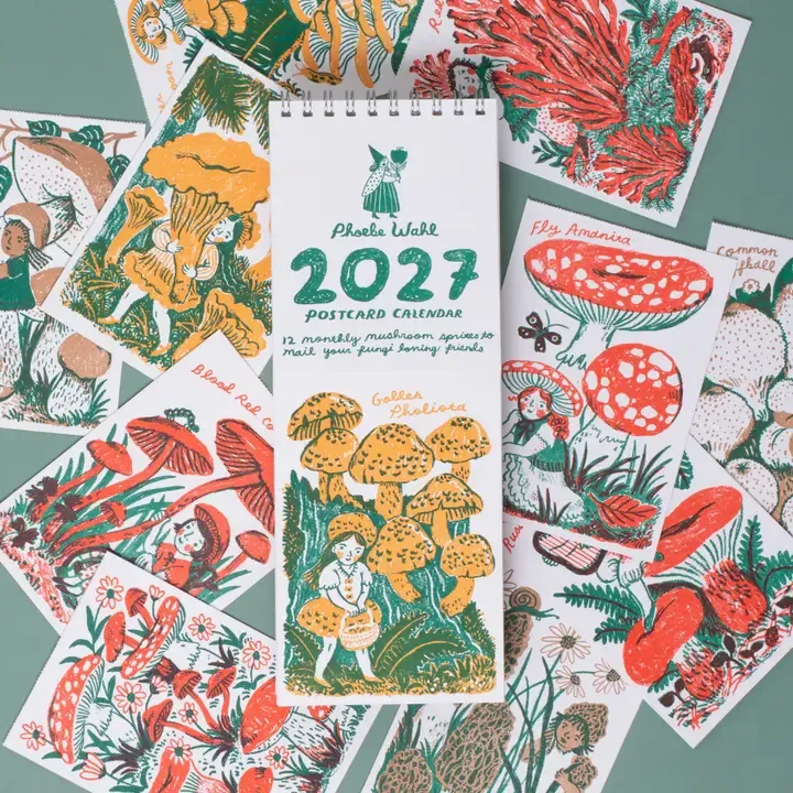 2027 Gnomes &amp; Mushrooms Postcard Wall Calendar (Phoebe Wahl)