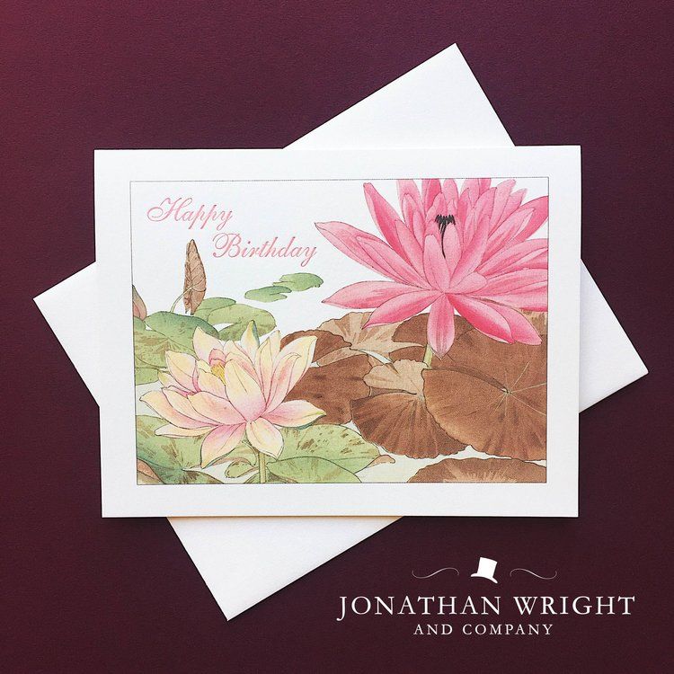 Woodblock Waterlily Birthday Card