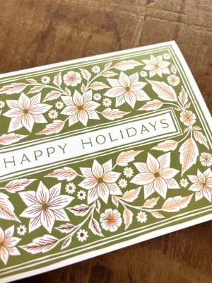 Happy Holidays Green Floral Foil Card (Box of 6)