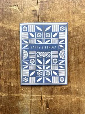 Happy Birthday Blue Floral Grid Card