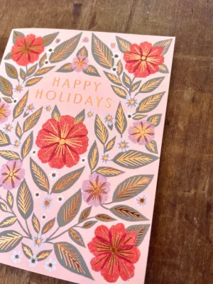 Happy Holidays Foil Stamp Pink Floral Card (Box of 6)