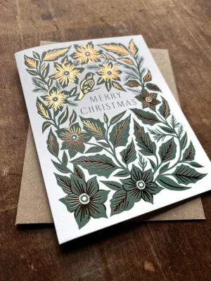 Merry Christmas Green Foliage Foil Card (Box of 6)