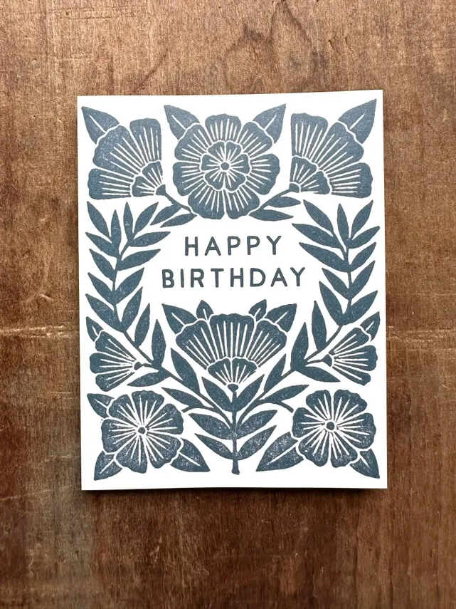 Happy Birthday Navy Floral Card