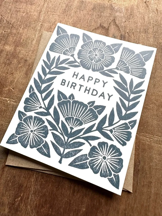 Happy Birthday Navy Floral Card