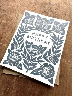 Happy Birthday Navy Floral Card