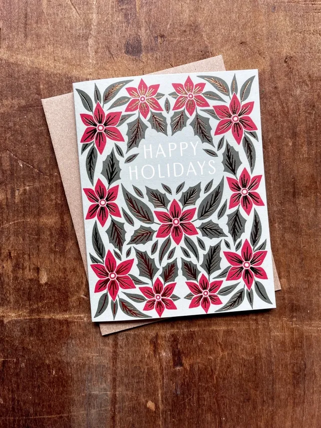 Happy Holidays Poinsettia Foil Card