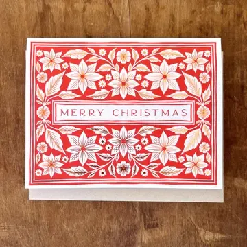 Merry Christmas Red Floral Foil Card
