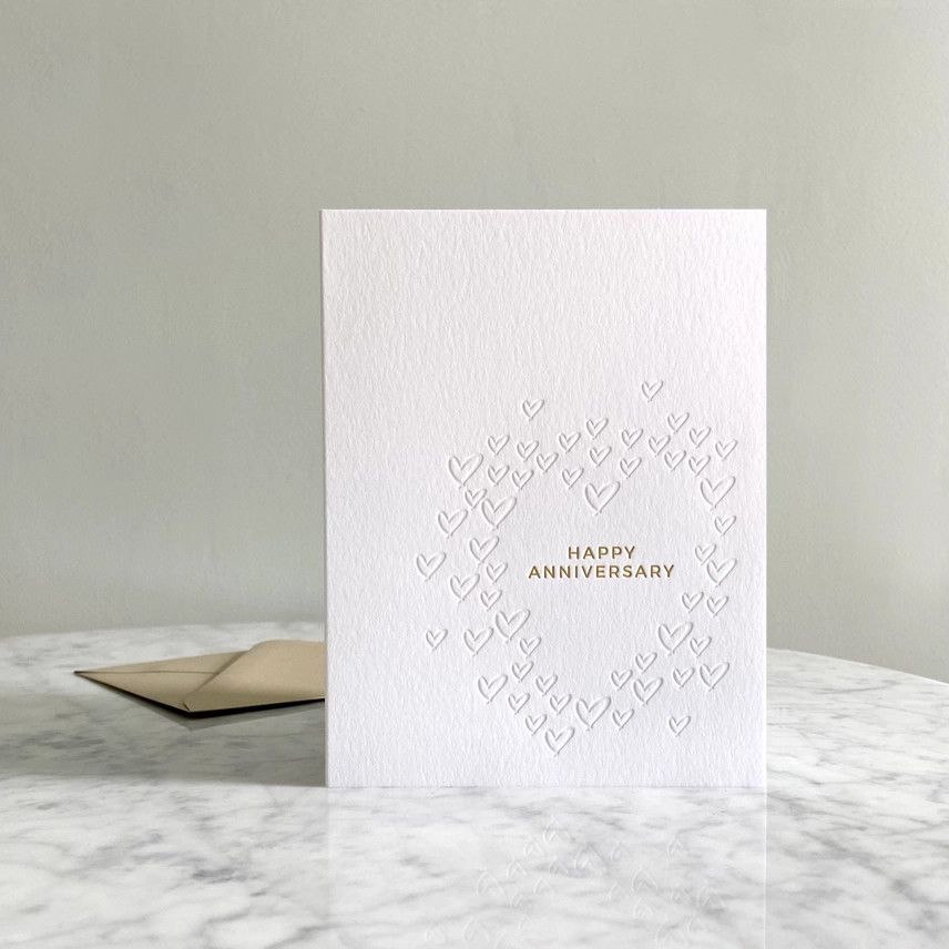 Hearts Happy Anniversary Letterpress Card