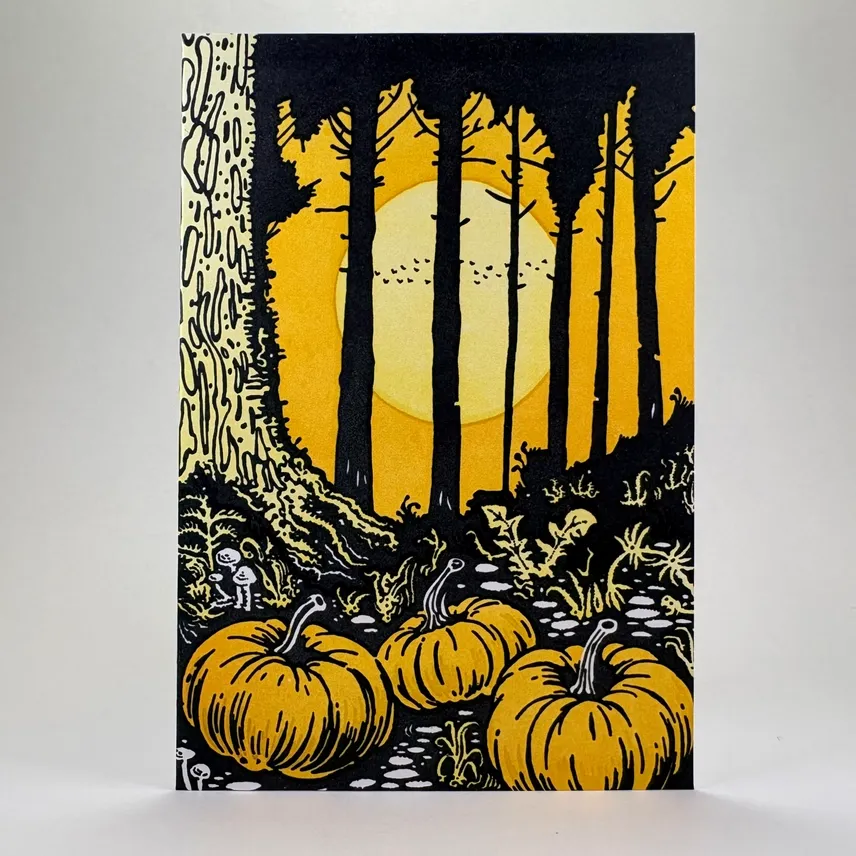 Moon and Pumpkins Letterpress Card