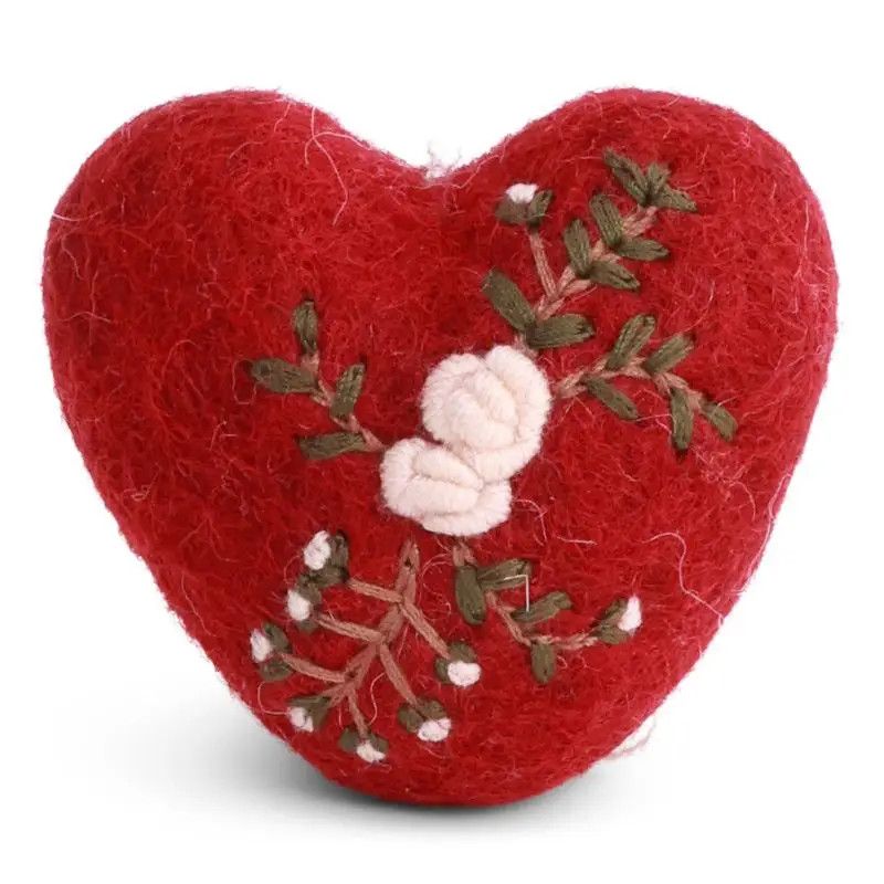 Embroidered Red Heart Felt Ornament