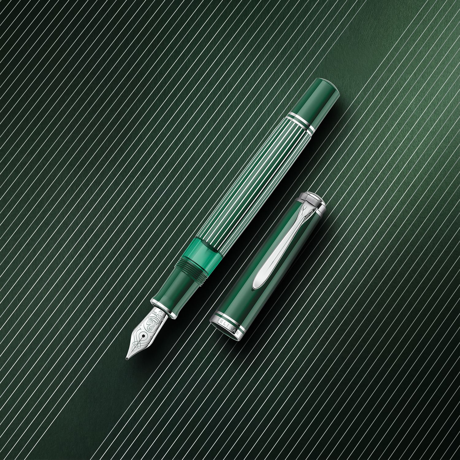 Pelikan Souverän M815 Metal Striped Green Fountain Pen - Special Edition