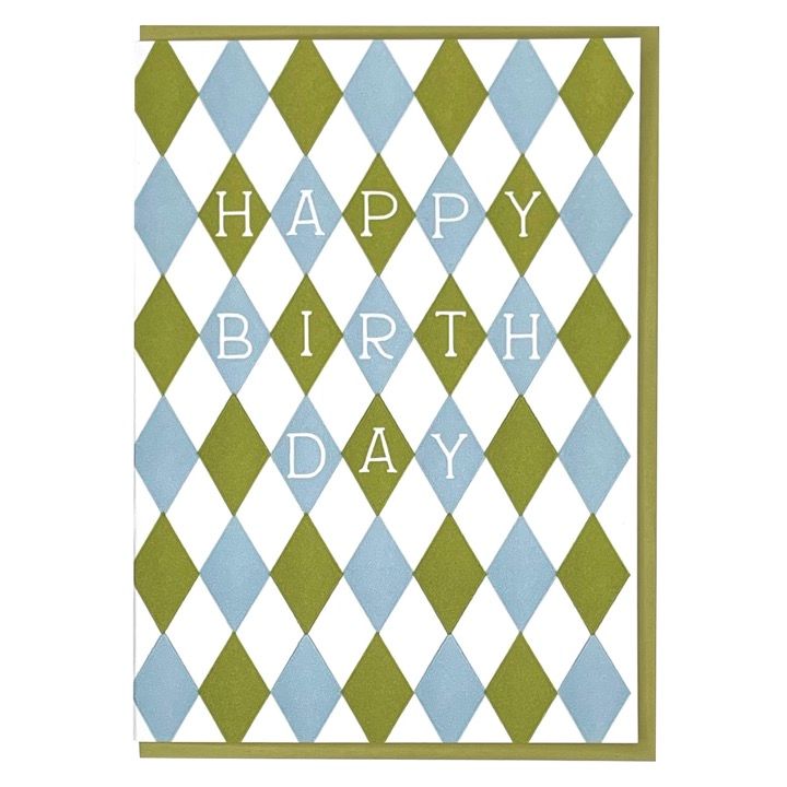 Harlequin Letterpress Birthday Card - Blue/Green