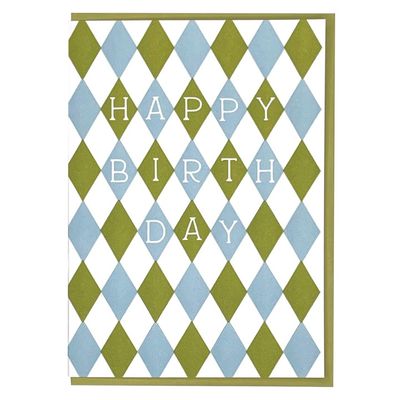 Harlequin Letterpress Birthday Card - Blue/Green