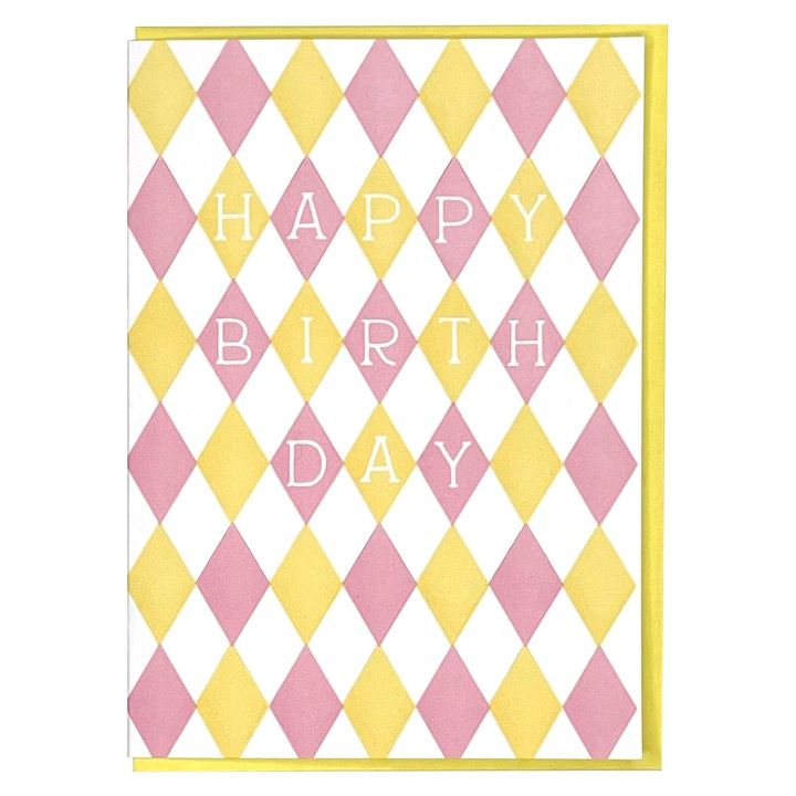 Harlequin Letterpress Birthday Card - Pink/Yellow