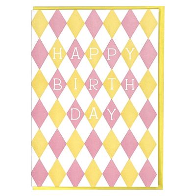 Harlequin Letterpress Birthday Card - Pink/Yellow