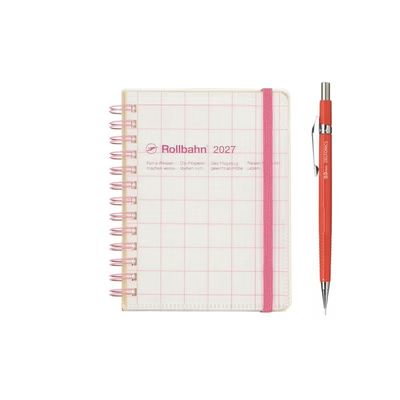 Rollbahn 2027 Diary Spiral High Pocket Check Medium Clear Pink