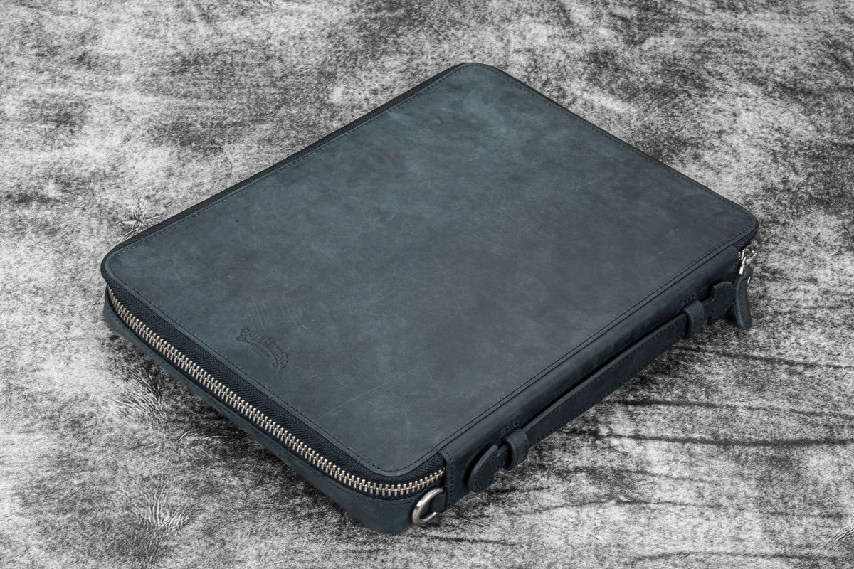 Galen Leather Compendium Bag A4 Zip Folio Organizer - Crazy Horse Graphite