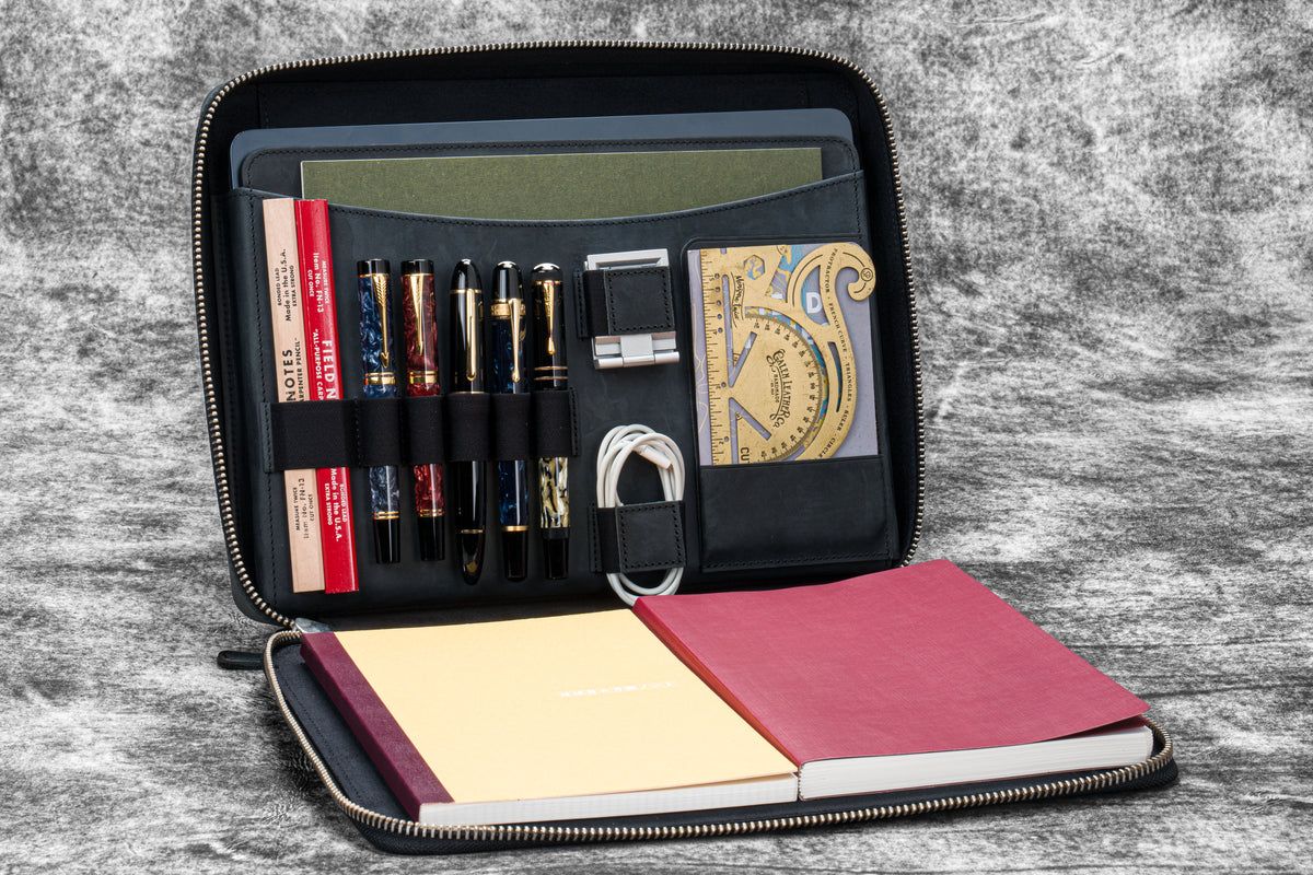 Galen Leather Compendium Bag A4 Zip Folio Organizer - Crazy Horse Graphite