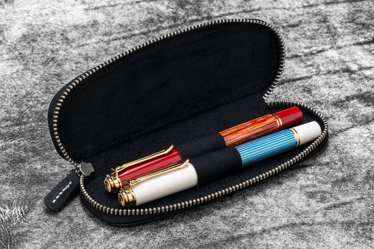 Galen Leather Zippered Duo Slim 2 Slot Pen Case - Crazy Horse Graphite