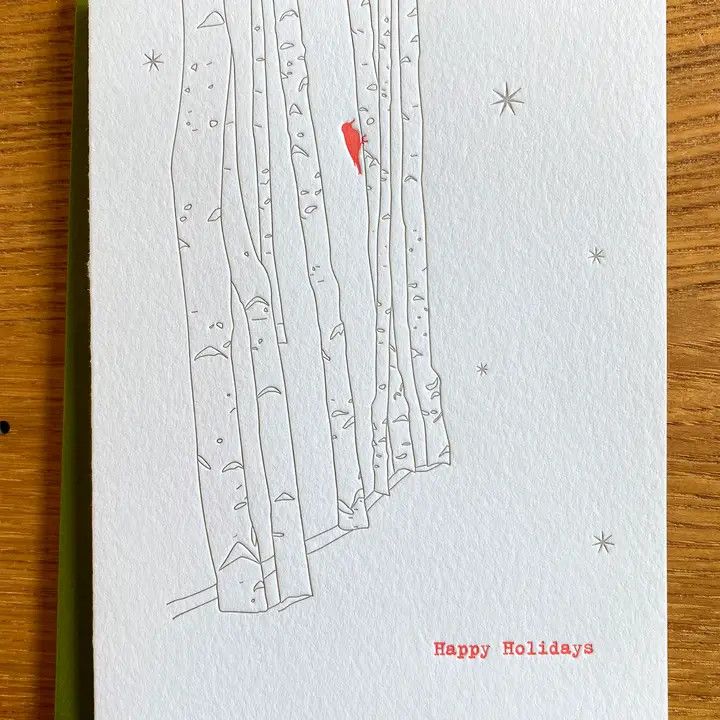 Woodpecker and Birches Letterpress Cards (box of 6)