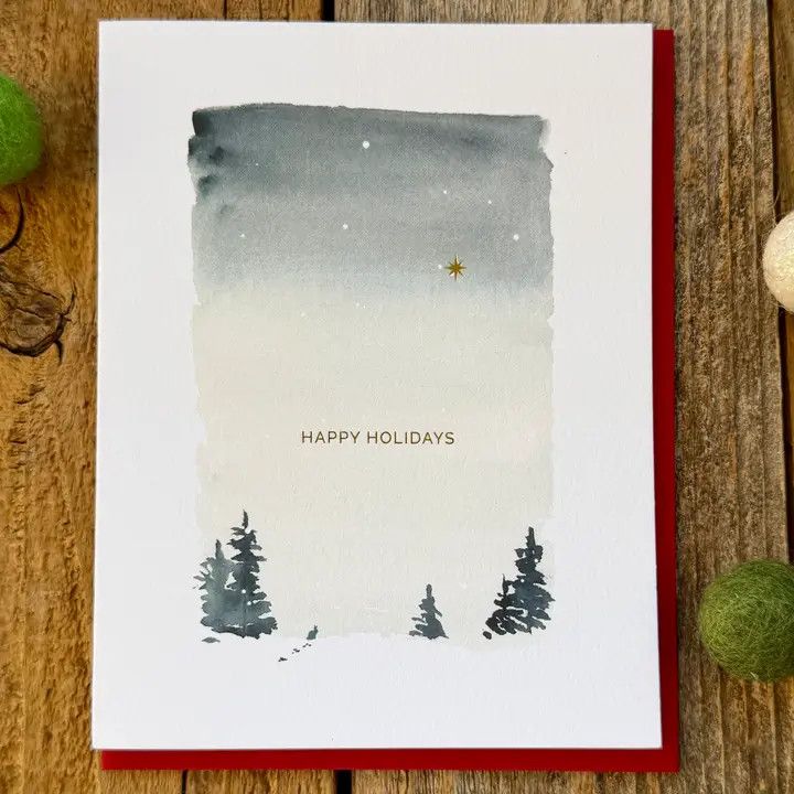 Watercolor Holiday Gold Foil Letterpress Cards (box of 6)