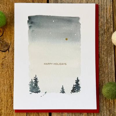 Watercolor Holiday Gold Foil Letterpress Cards (box of 6)