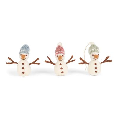 Snowman with Hat Felt Ornament Set of 3