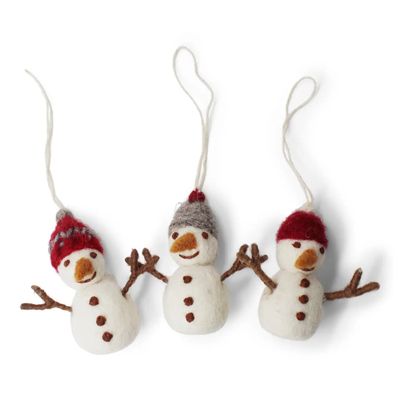 Snowman with Hat Felt Ornament Set of 3