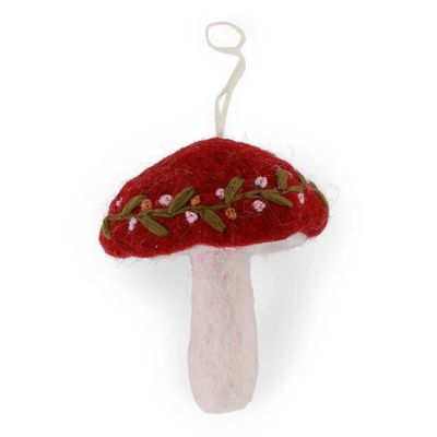 Embroidered Mushroom Felt Ornament