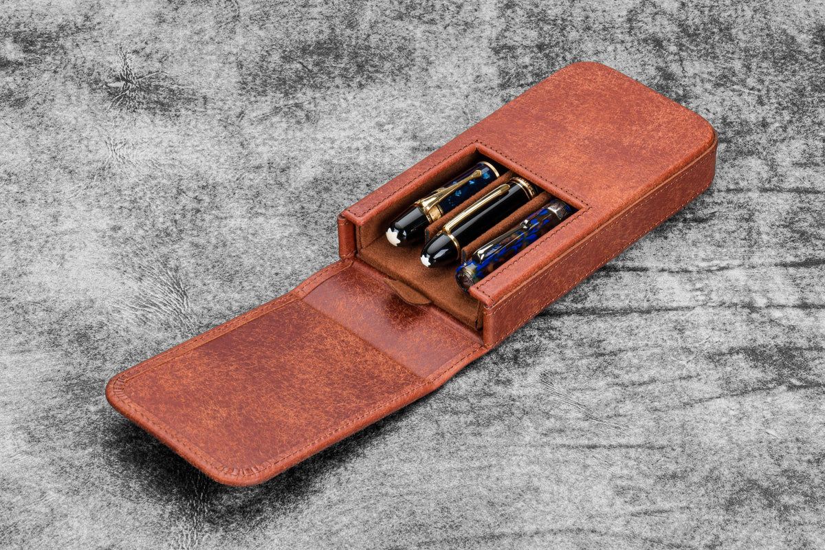 Galen Leather Magnum Opus 3 Slot Hard Pen Case with Removable Tray