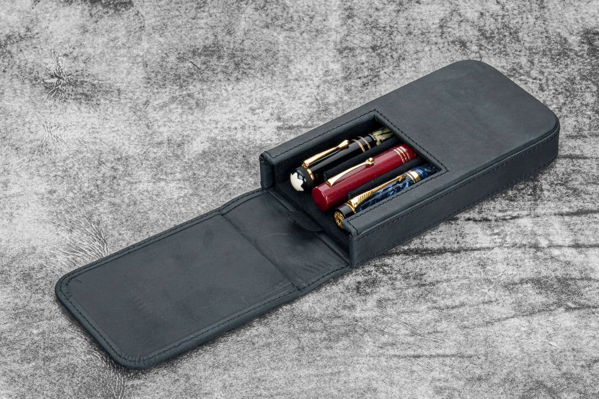 Galen Leather Magnum Opus 3 Slot Hard Pen Case with Removable Tray