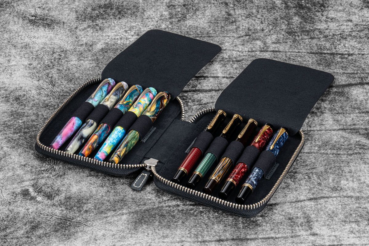 Galen Leather Zippered 10 Slots Pen Case