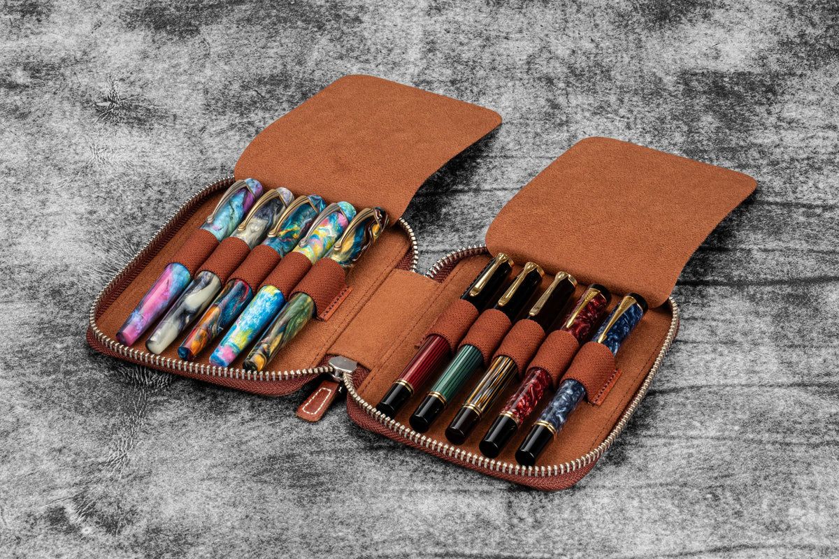 Galen Leather Zippered 10 Slots Pen Case