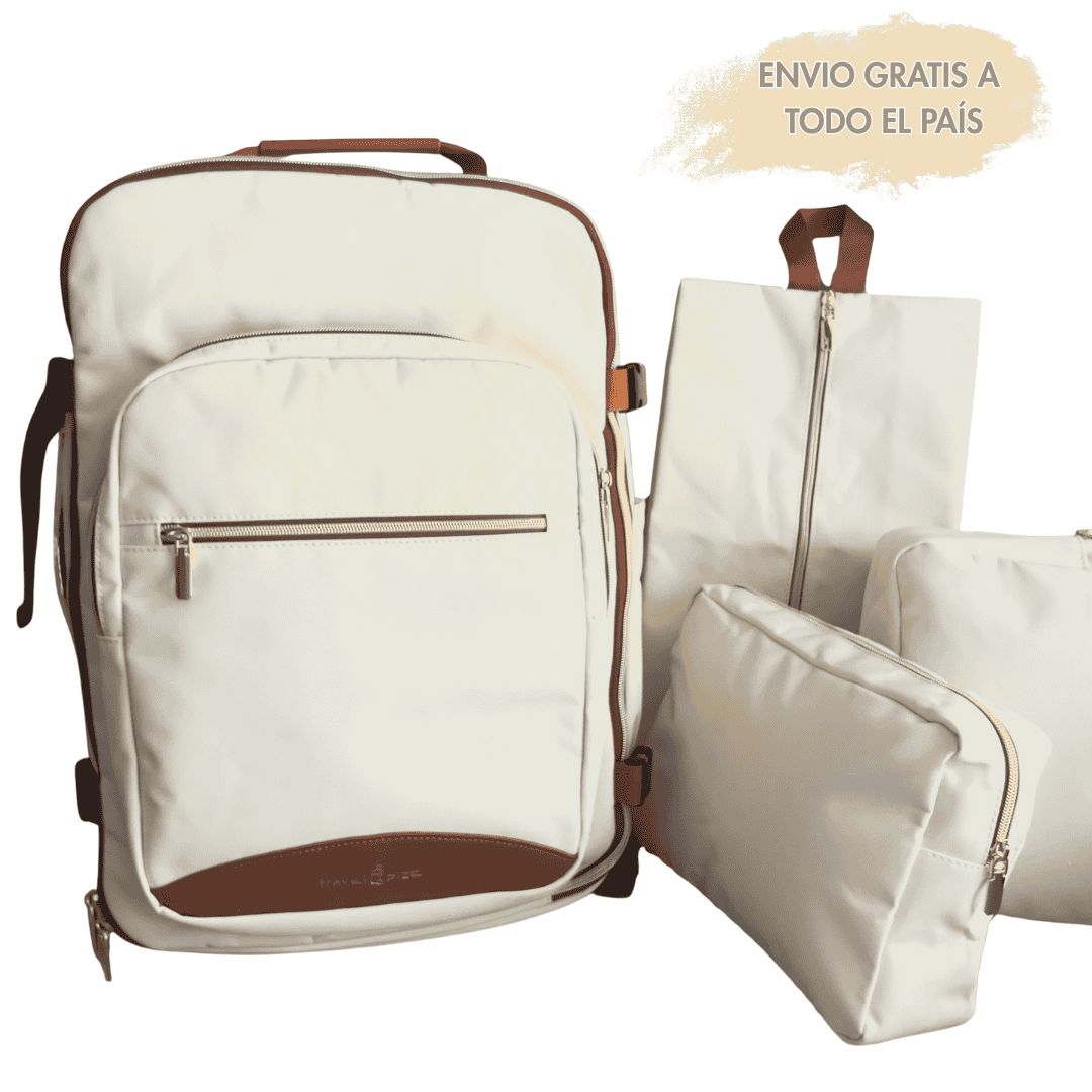 Set Mochila Caramel + organizadores de equipaje